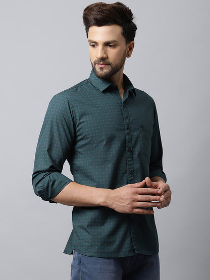 Cantabil Men Cotton Printed Green Full Sleeve Casual Shirt for Men with Pocket (7048379629707)