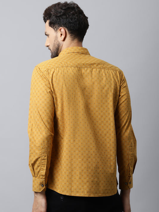 Cantabil Men Cotton Printed Full Sleeve Mustard Casual Shirt for Men with Pocket (7048380842123)