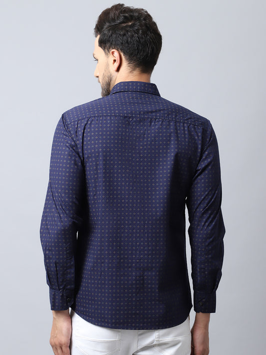 Cantabil Men Cotton Printed Full Sleeve Casual Navy Blue Shirt for Men with Pocket (7048381431947)