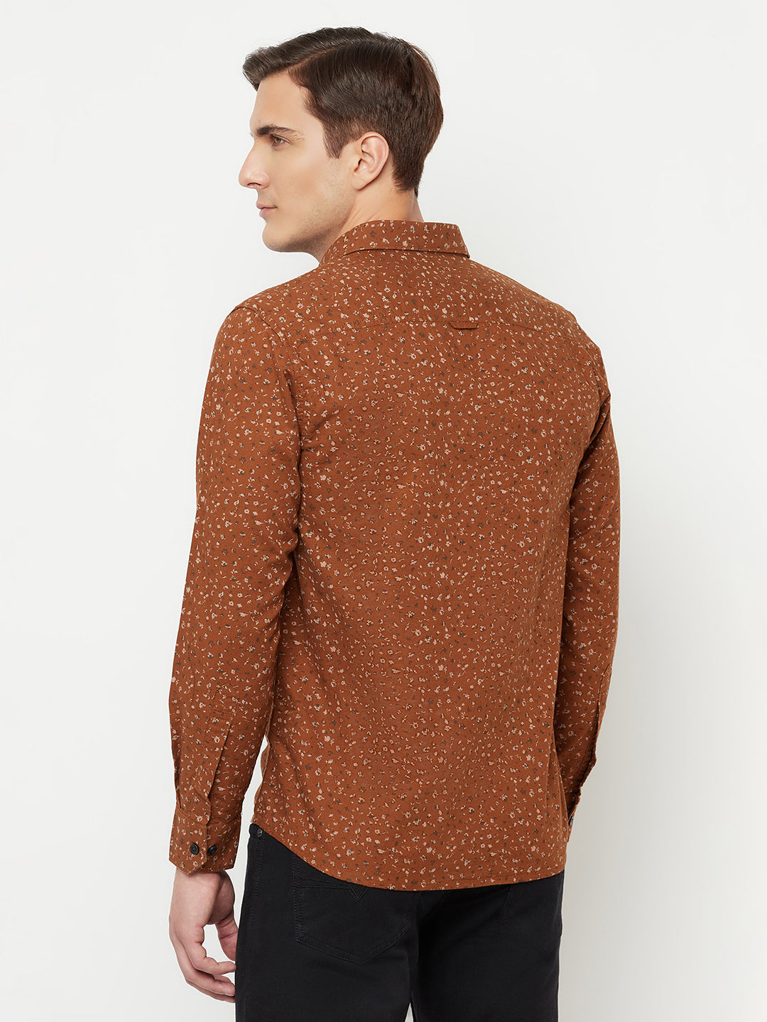 Cantabil Cotton Printed Brown Full Sleeve Casual Shirt for Men with Pocket (6814913003659)