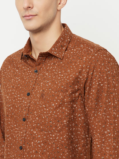 Cantabil Cotton Printed Brown Full Sleeve Casual Shirt for Men with Pocket (6814913003659)