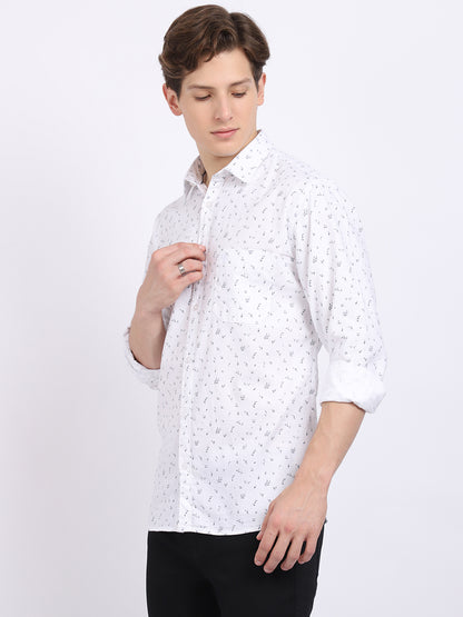 Cantabil Cotton Printed White Full Sleeve Casual Shirt for Men with Pocket (6865441390731)