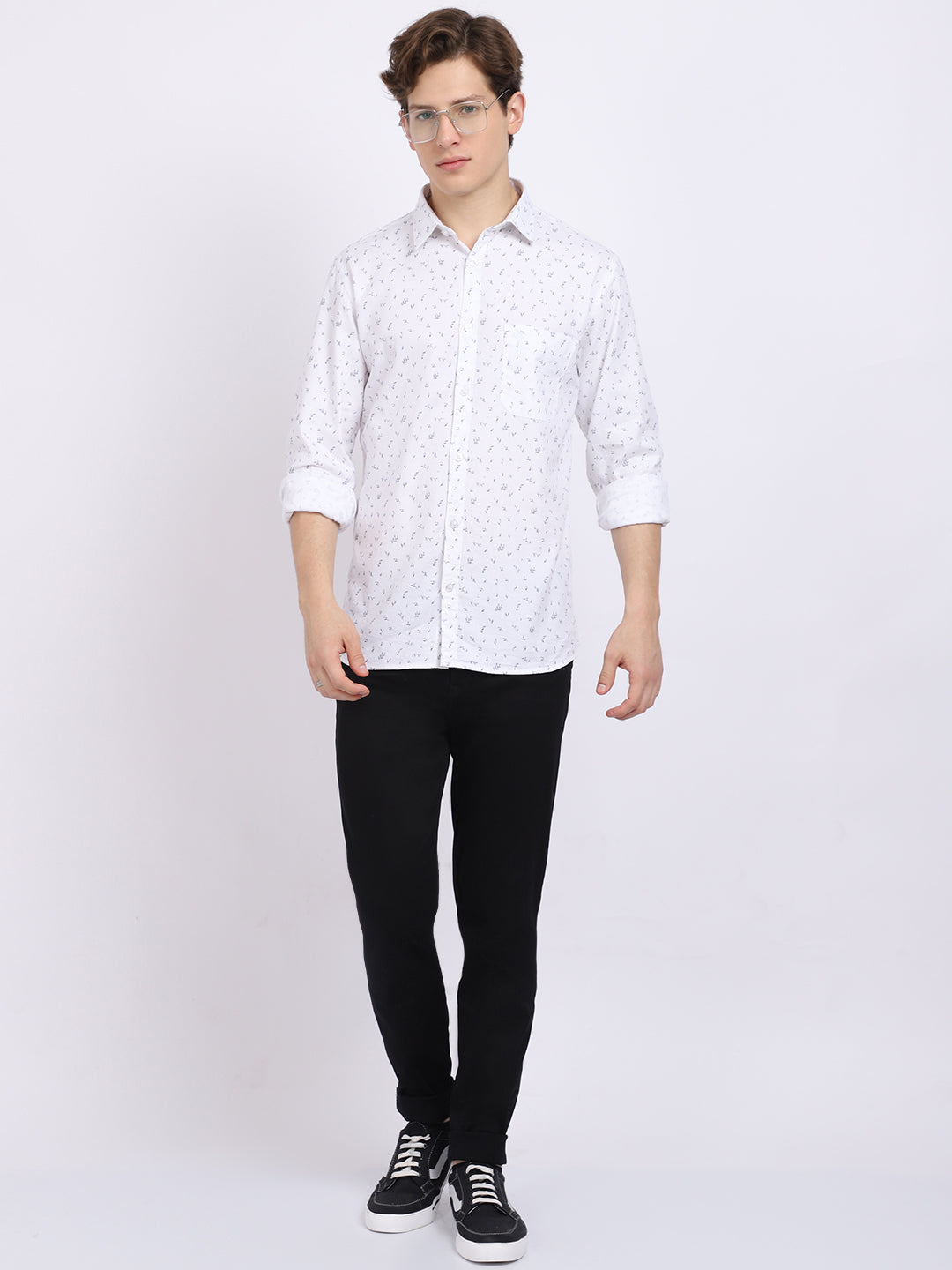 Cantabil Cotton Printed White Full Sleeve Casual Shirt for Men with Pocket (6865441390731)