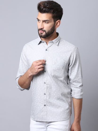 Cantabil Cotton Printed Grey Full Sleeve Casual Shirt for Men with Pocket (7002618232971)