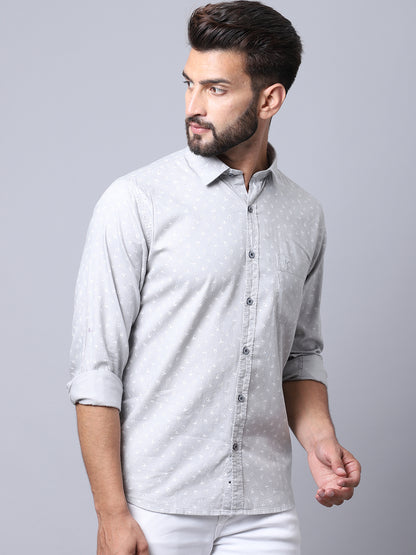 Cantabil Cotton Printed Grey Full Sleeve Casual Shirt for Men with Pocket (7002618232971)