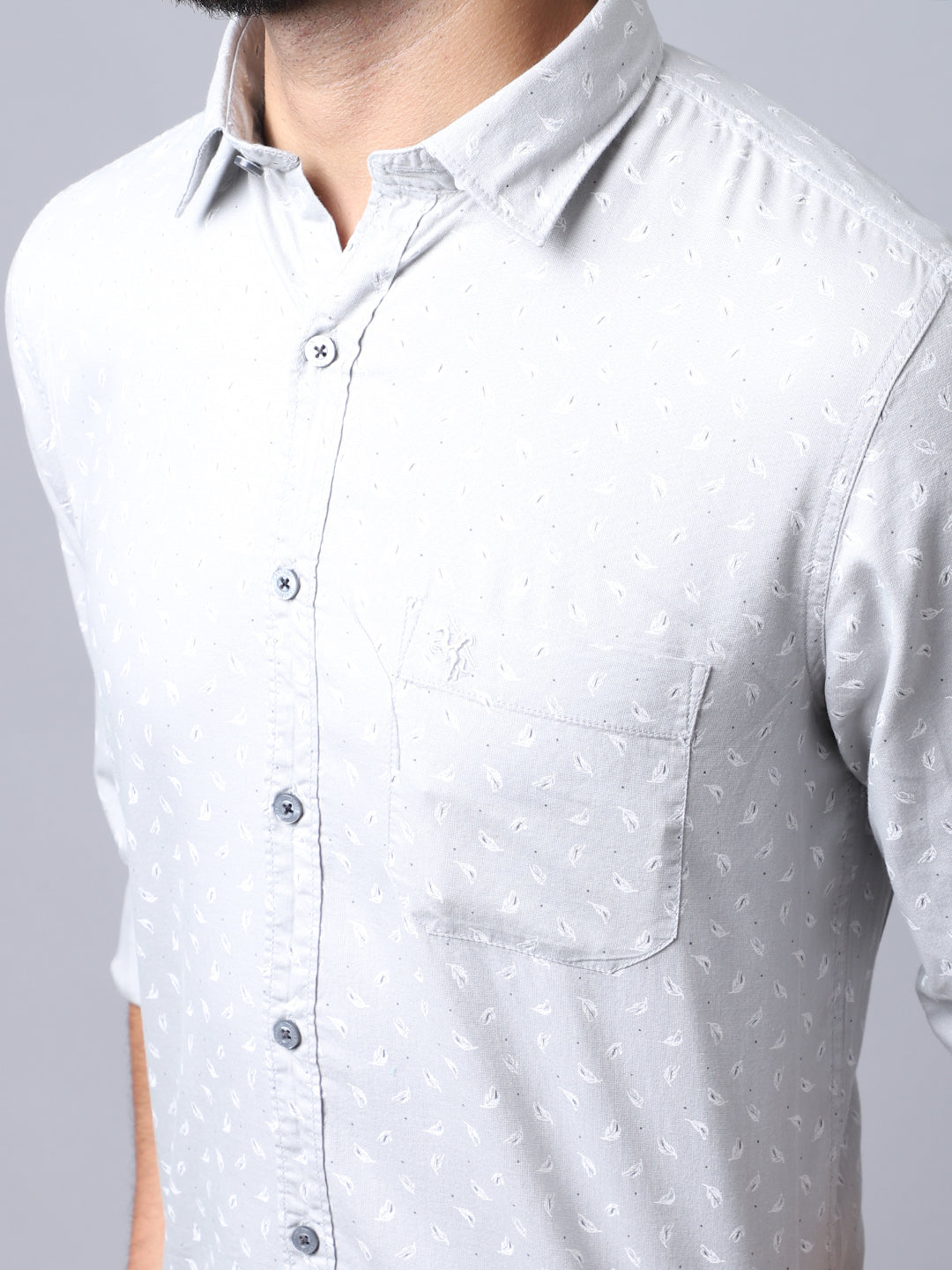 Cantabil Cotton Printed Grey Full Sleeve Casual Shirt for Men with Pocket (7002618232971)