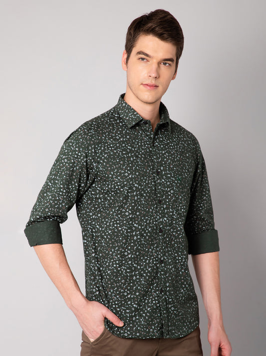 Cantabil Cotton Printed Green Full Sleeve Casual Shirt for Men with Pocket (7048370520203)