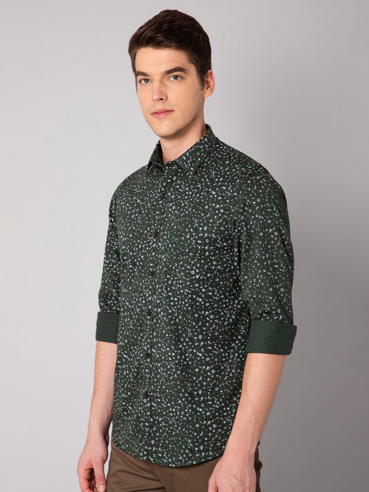 Cantabil Cotton Printed Green Full Sleeve Casual Shirt for Men with Pocket (7048370520203)