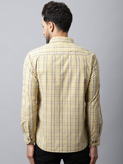 Cantabil Cotton Checkered Yellow Full Sleeve Casual Shirt for Men with Pocket (7048382611595)