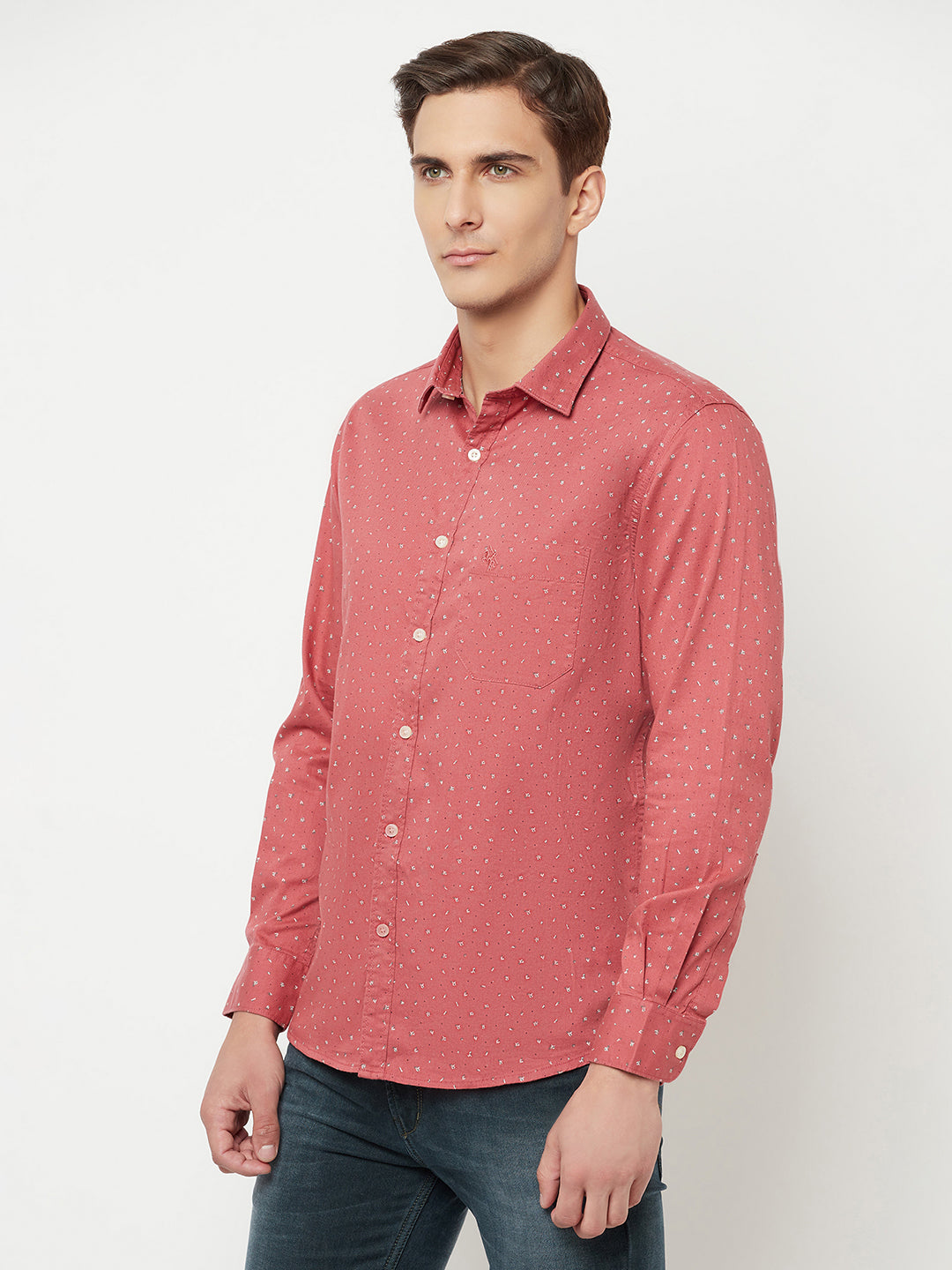 Cantabil Cotton Printed Pink Full Sleeve Casual Shirt for Men with Pocket (6816210813067)