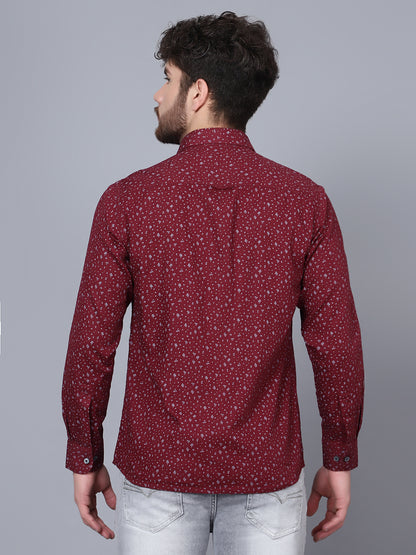 Cantabil Cotton Printed Maroon Full Sleeve Casual Shirt for Men with Pocket (7089879744651)