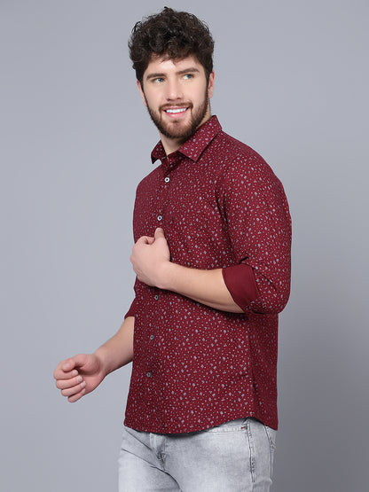 Cantabil Cotton Printed Maroon Full Sleeve Casual Shirt for Men with Pocket (7089879744651)