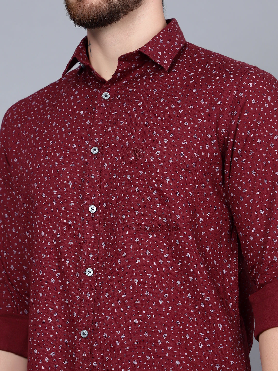 Cantabil Cotton Printed Maroon Full Sleeve Casual Shirt for Men with Pocket (7089879744651)