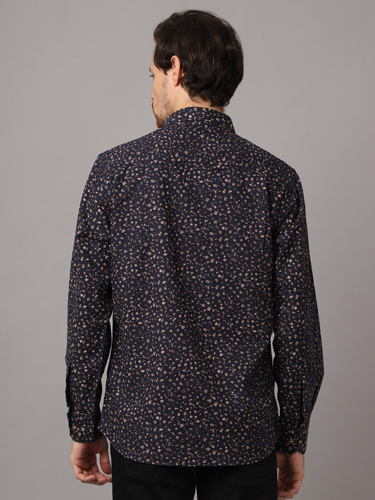 Cantabil Cotton Printed Navy Blue Full Sleeve Casual Shirt for Men with Pocket (7048383660171)