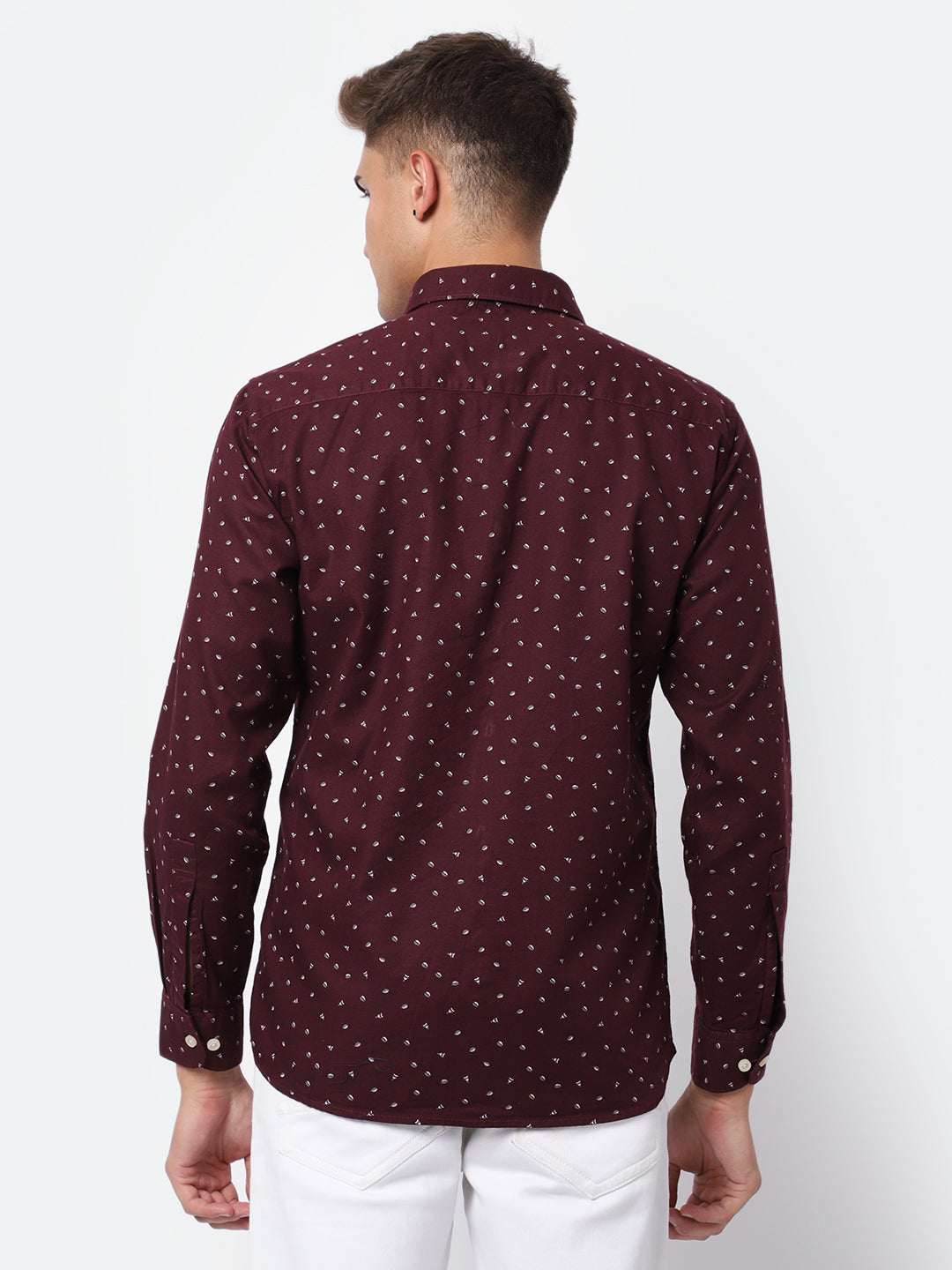 Cantabil Cotton Printed Maroon Full Sleeve Casual Shirt for Men with Pocket (6927756492939)