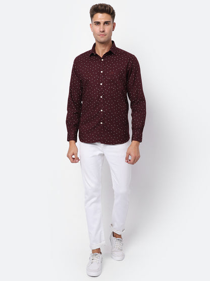 Cantabil Cotton Printed Maroon Full Sleeve Casual Shirt for Men with Pocket (6927756492939)