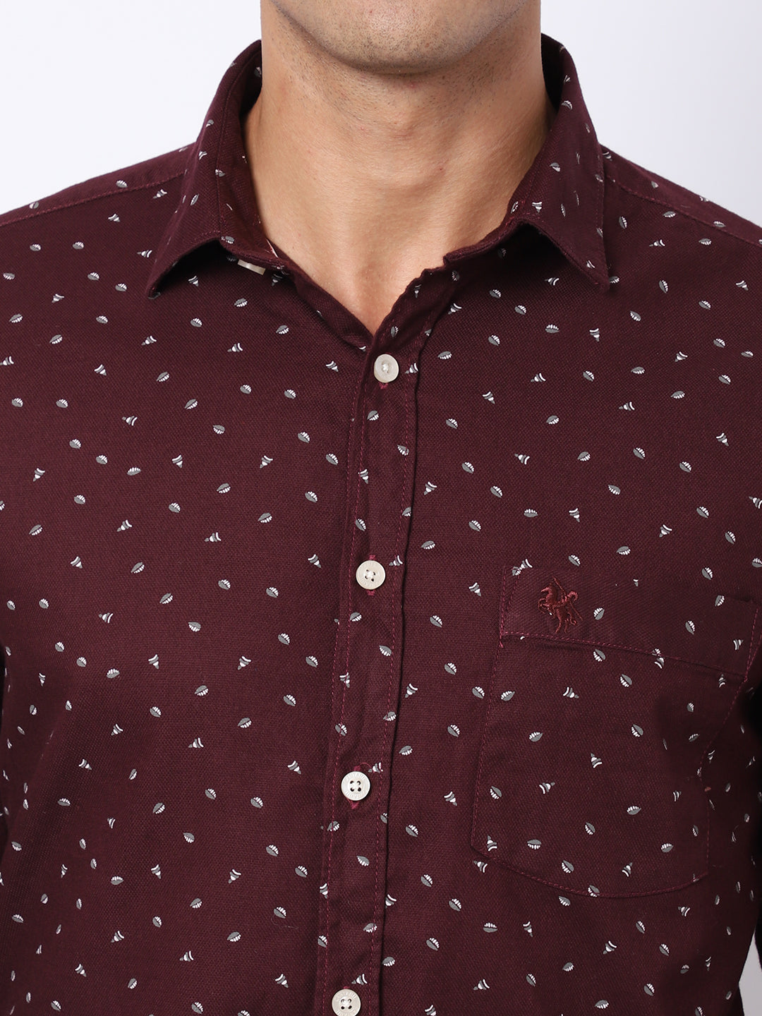 Cantabil Cotton Printed Maroon Full Sleeve Casual Shirt for Men with Pocket (6927756492939)