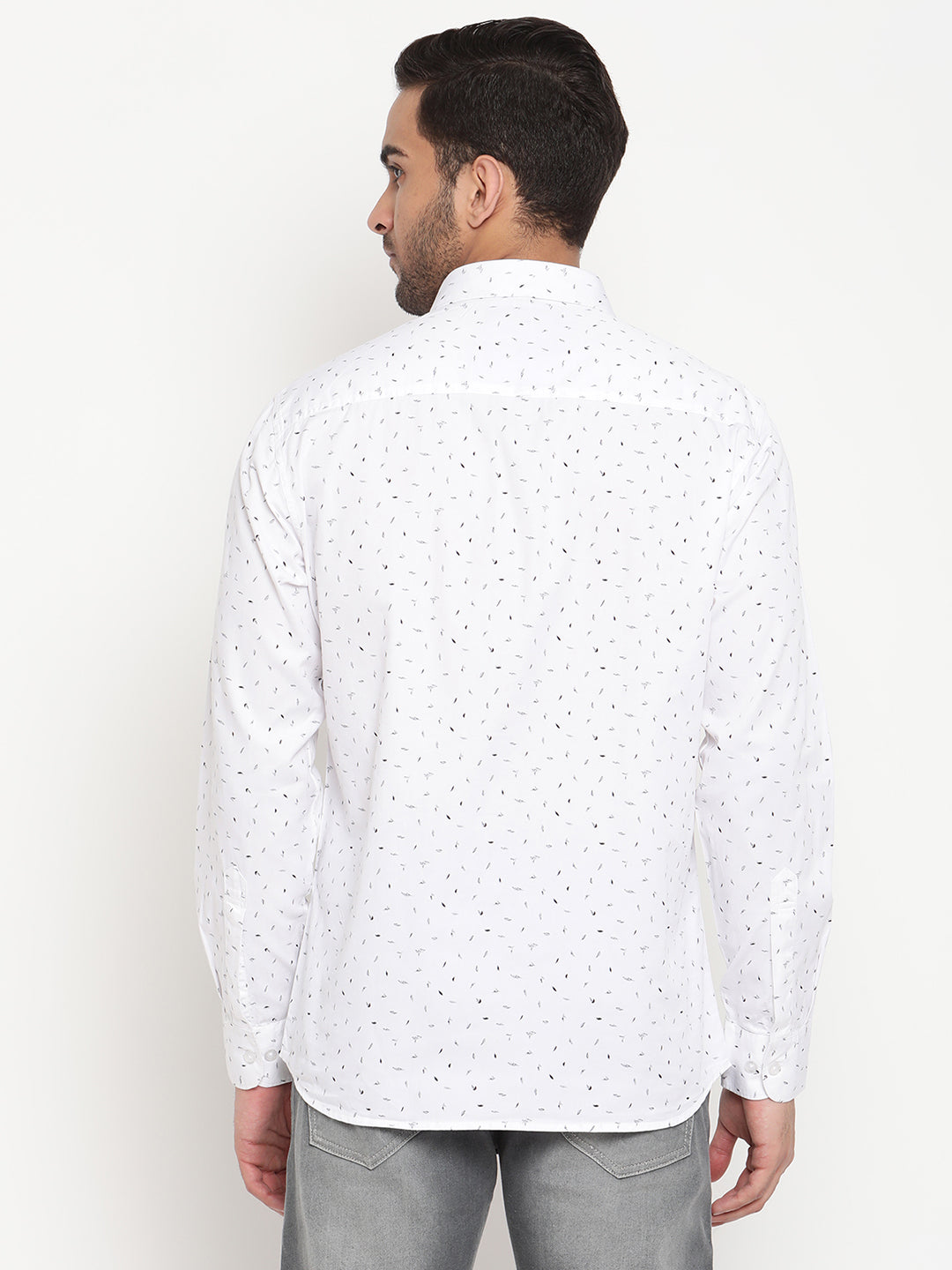 Cantabil Cotton Printed White Full Sleeve Casual Shirt for Men with Pocket (6795550032011)