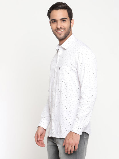 Cantabil Cotton Printed White Full Sleeve Casual Shirt for Men with Pocket (6795550032011)