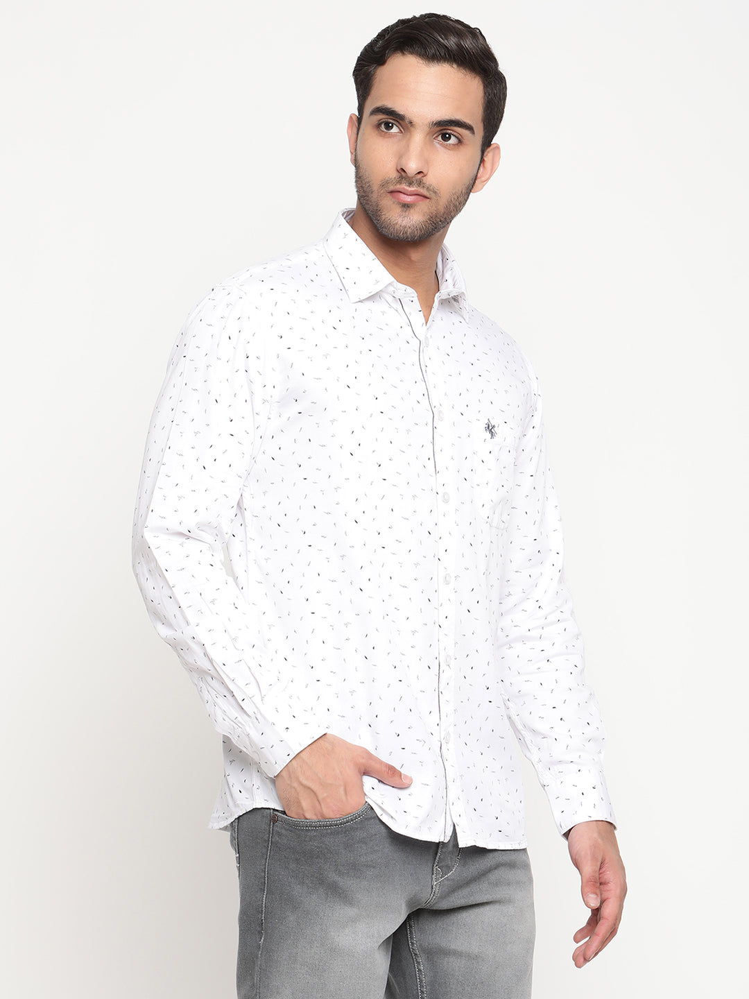 Cantabil Cotton Printed White Full Sleeve Casual Shirt for Men with Pocket (6795550032011)