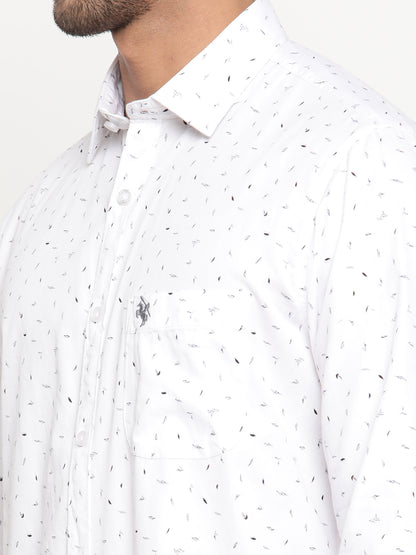 Cantabil Cotton Printed White Full Sleeve Casual Shirt for Men with Pocket (6795550032011)