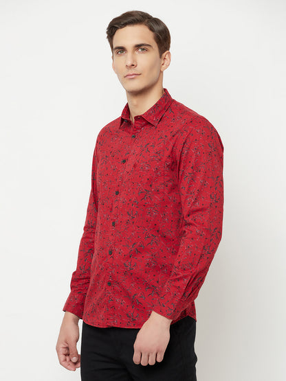 Cantabil Cotton Printed Red Full Sleeve Casual Shirt for Men with Pocket (6816198262923)