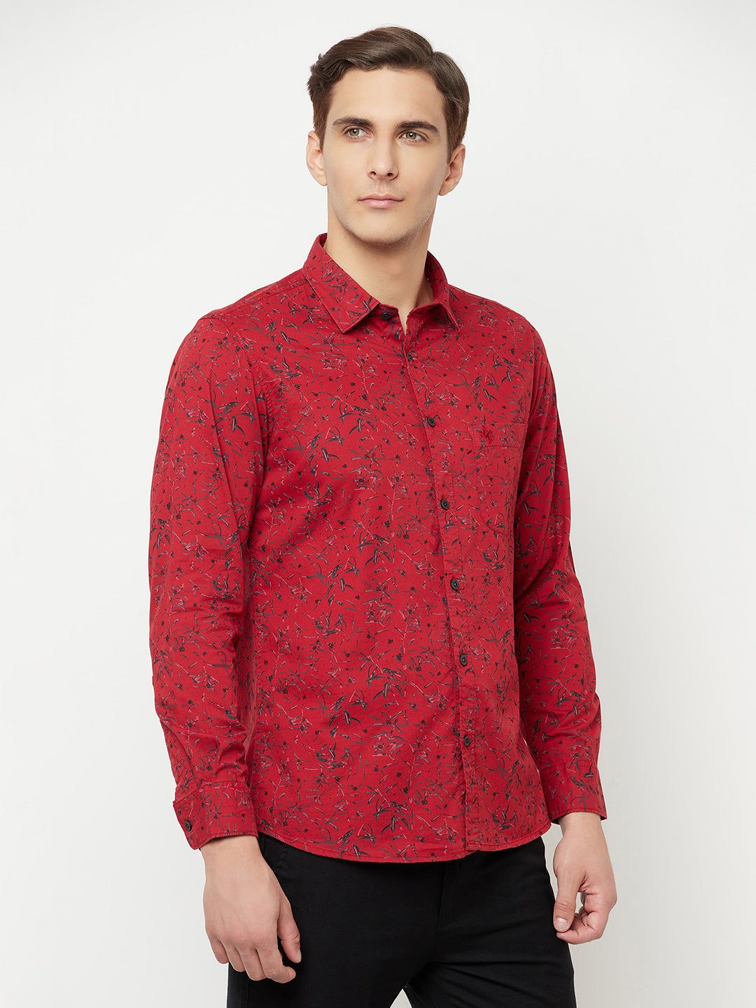 Cantabil Cotton Printed Red Full Sleeve Casual Shirt for Men with Pocket (6816198262923)