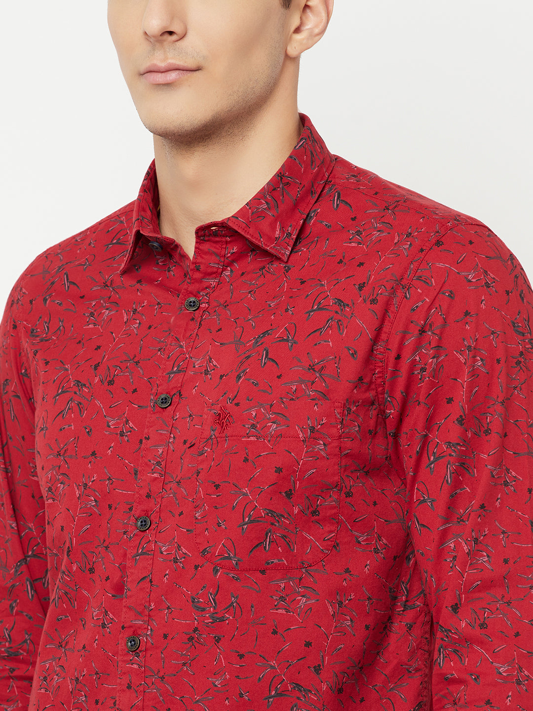 Cantabil Cotton Printed Red Full Sleeve Casual Shirt for Men with Pocket (6816198262923)