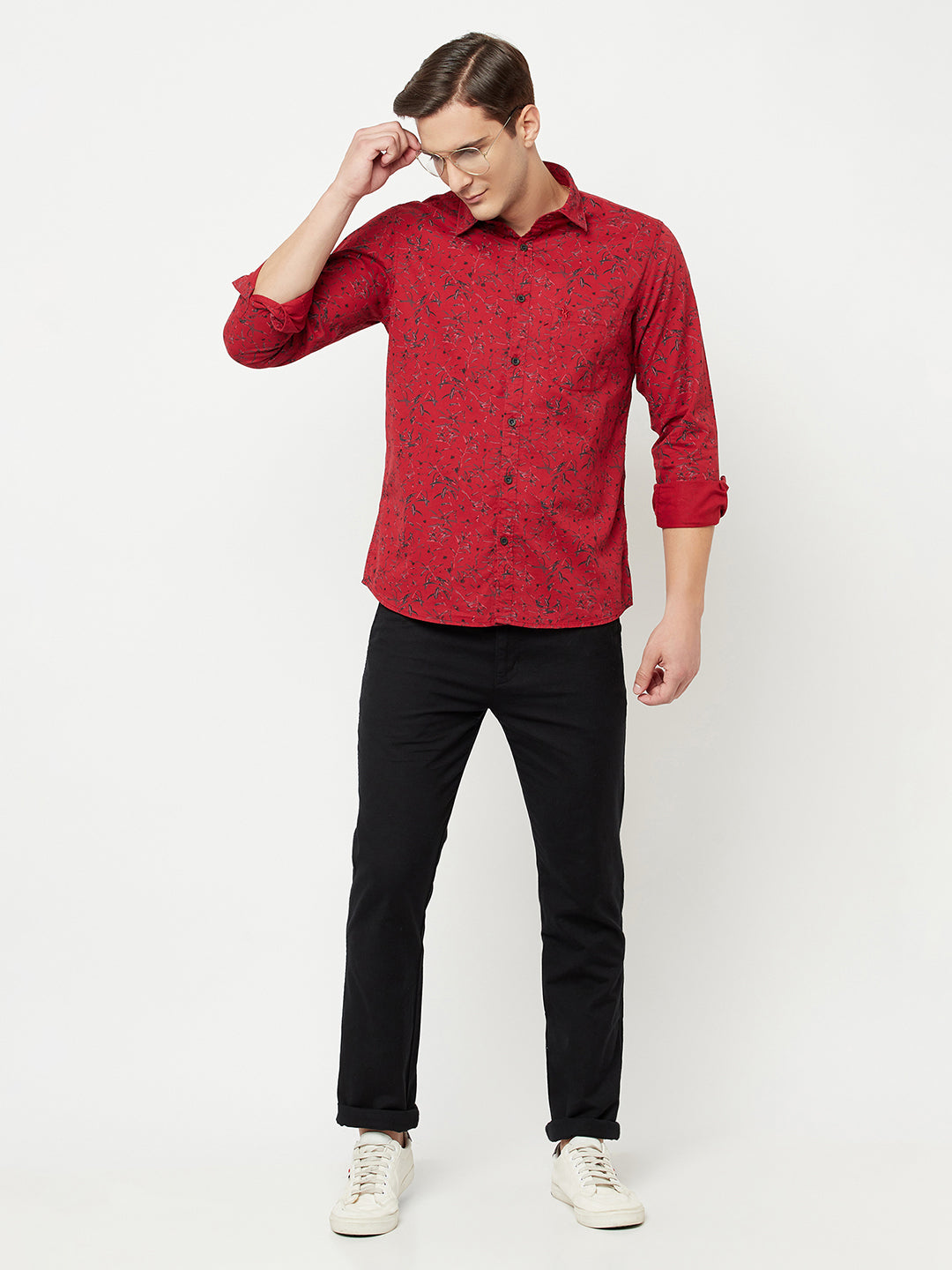 Cantabil Cotton Printed Red Full Sleeve Casual Shirt for Men with Pocket (6816198262923)