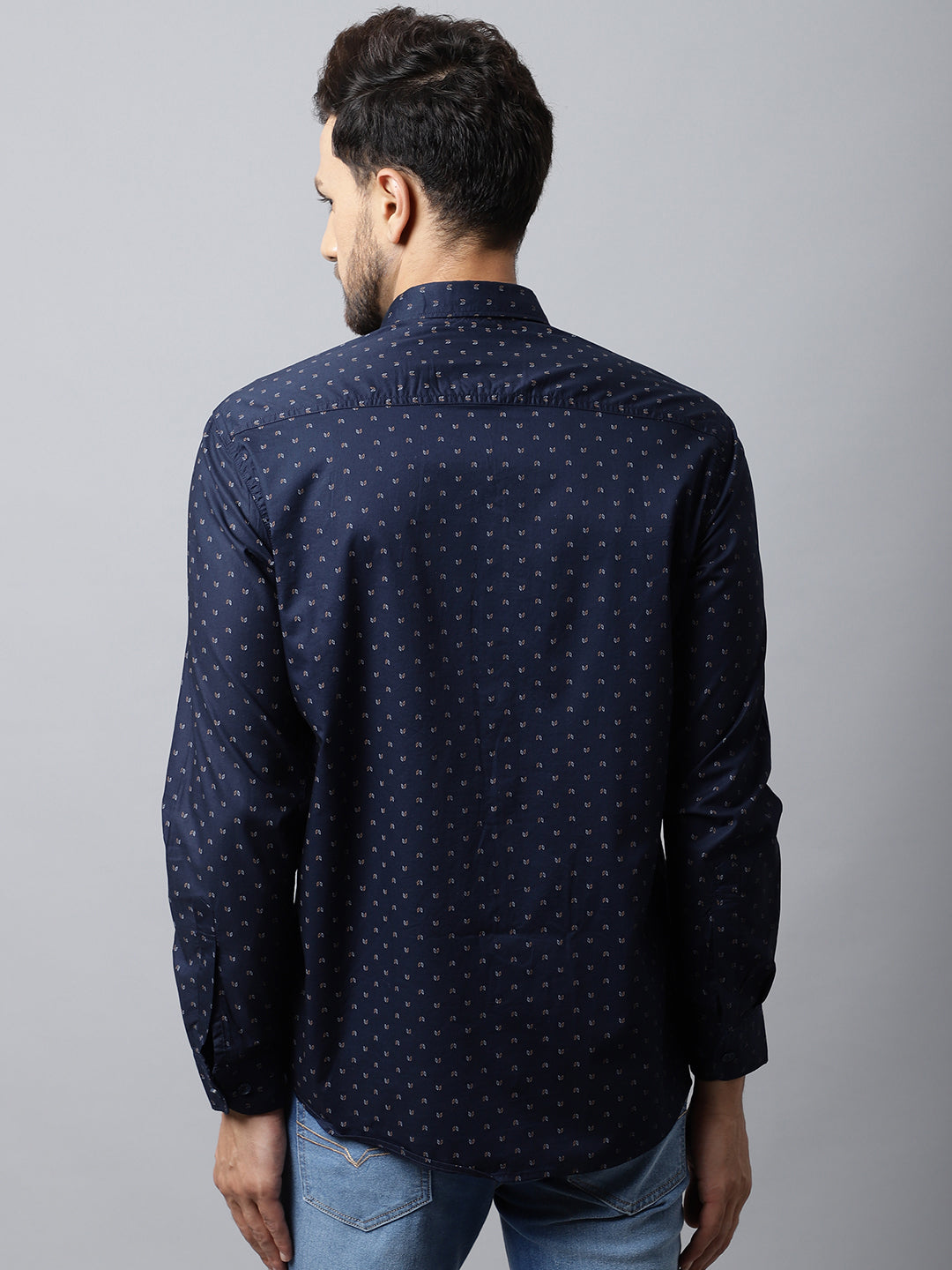 Cantabil Cotton Printed Navy Blue Full Sleeve Casual Shirt for Men with Pocket (7048383037579)