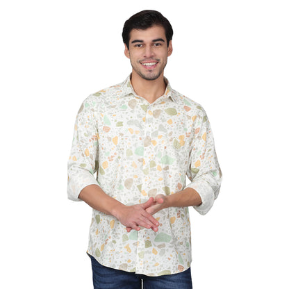 Casual Shirt for Men | Breathable & Soft with Color Fastness Regular Fit Spread Collar Neck Viscose Fabric Printed Pattern