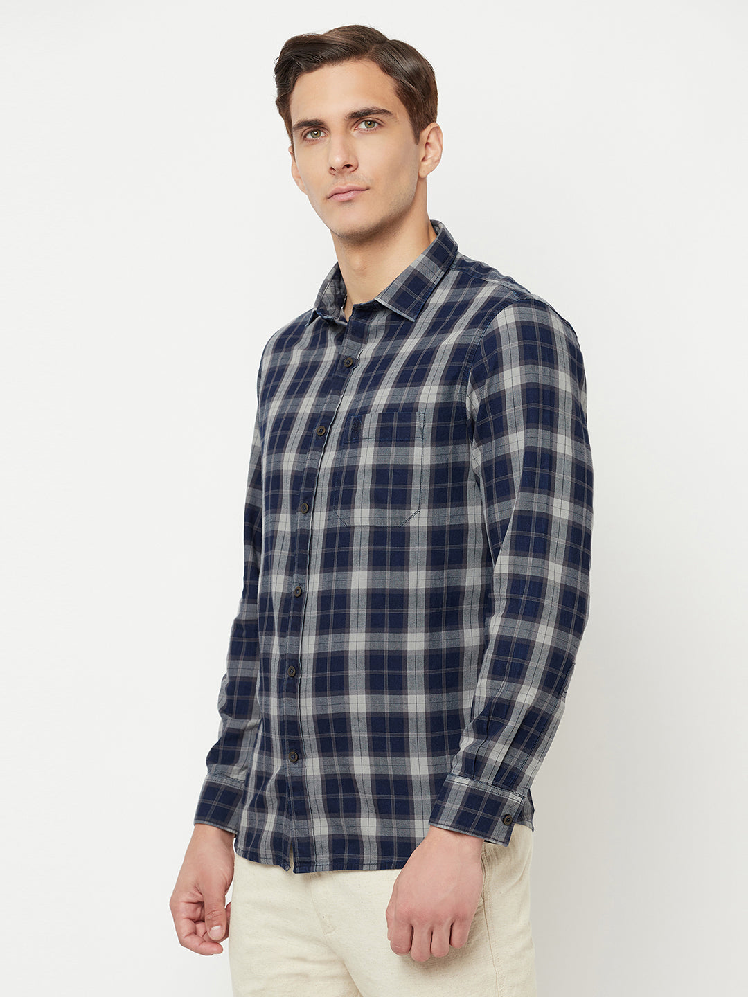 Cantabil Cotton Checkered Grey Full Sleeve Casual Shirt for Men with Pocket (6816173490315)