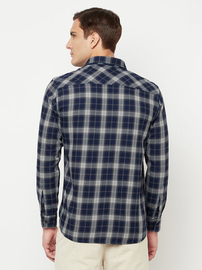 Cantabil Cotton Checkered Grey Full Sleeve Casual Shirt for Men with Pocket (6816173490315)