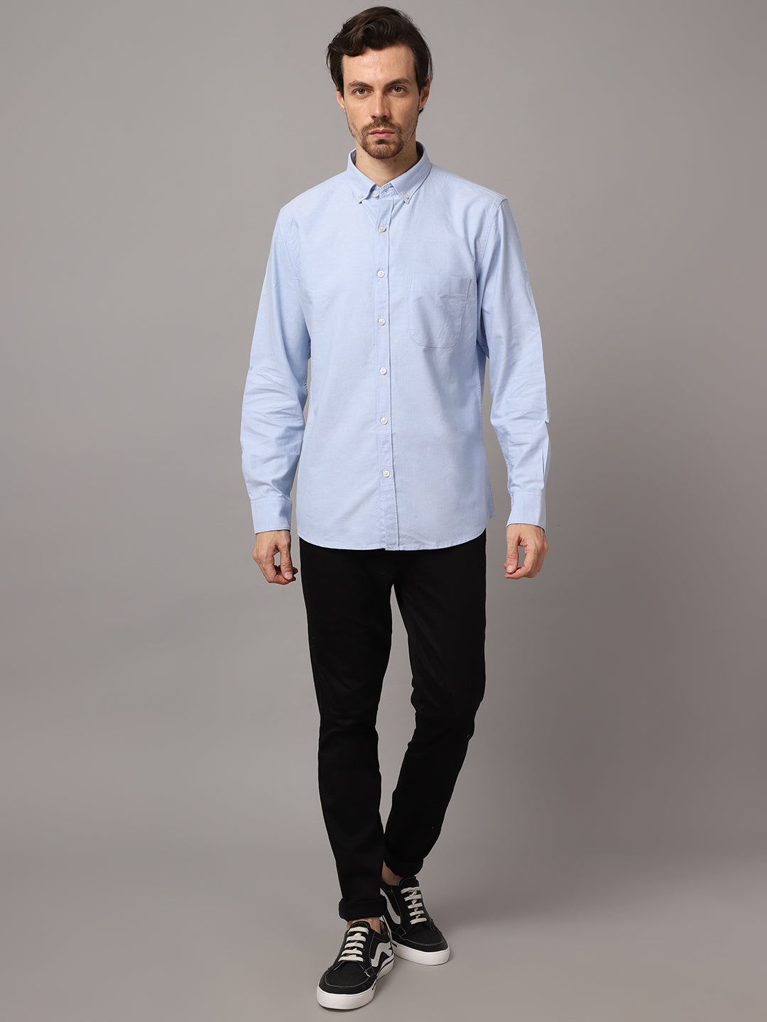 Cantabil Cotton Self Design Sky Blue Full Sleeve Casual Shirt for Men with Pocket (7048400961675)