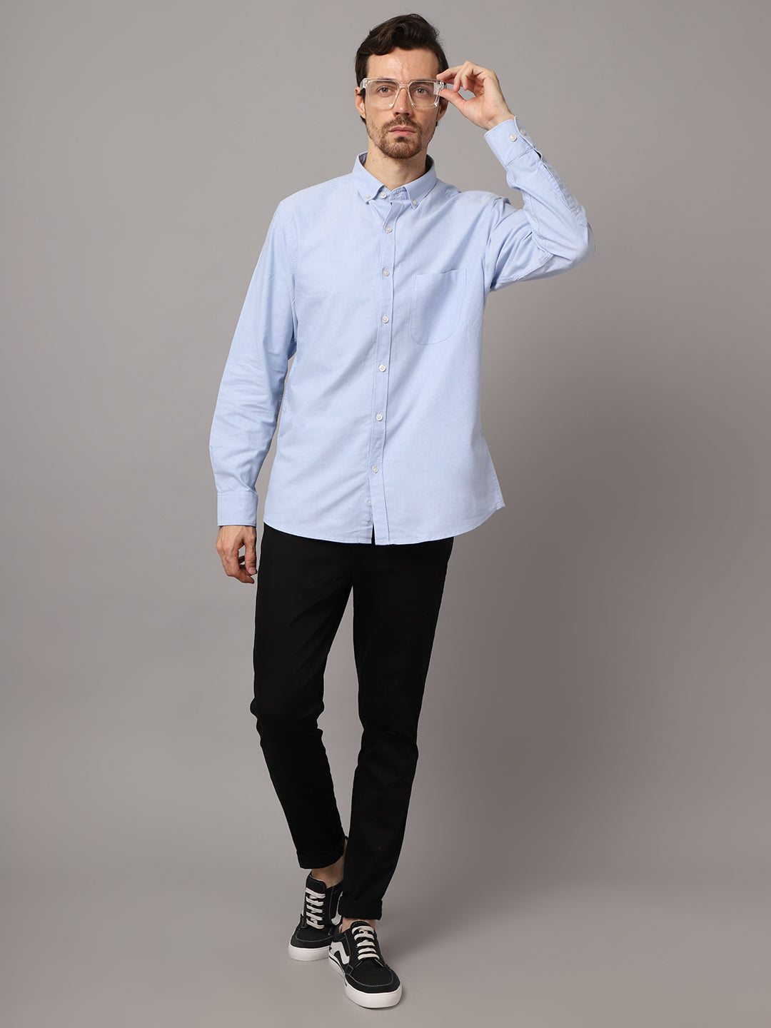 Cantabil Cotton Self Design Sky Blue Full Sleeve Casual Shirt for Men with Pocket (7048400961675)