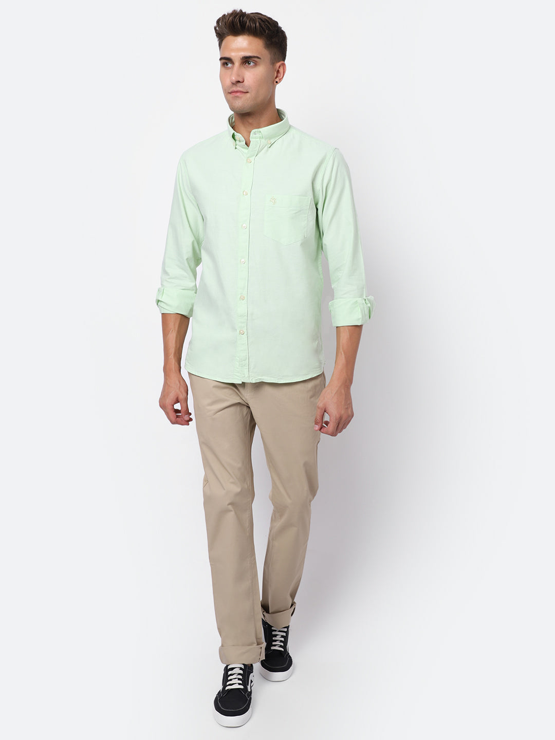 Cantabil Cotton Self Design Light Green Full Sleeve Casual Shirt for Men with Pocket (6928038068363)