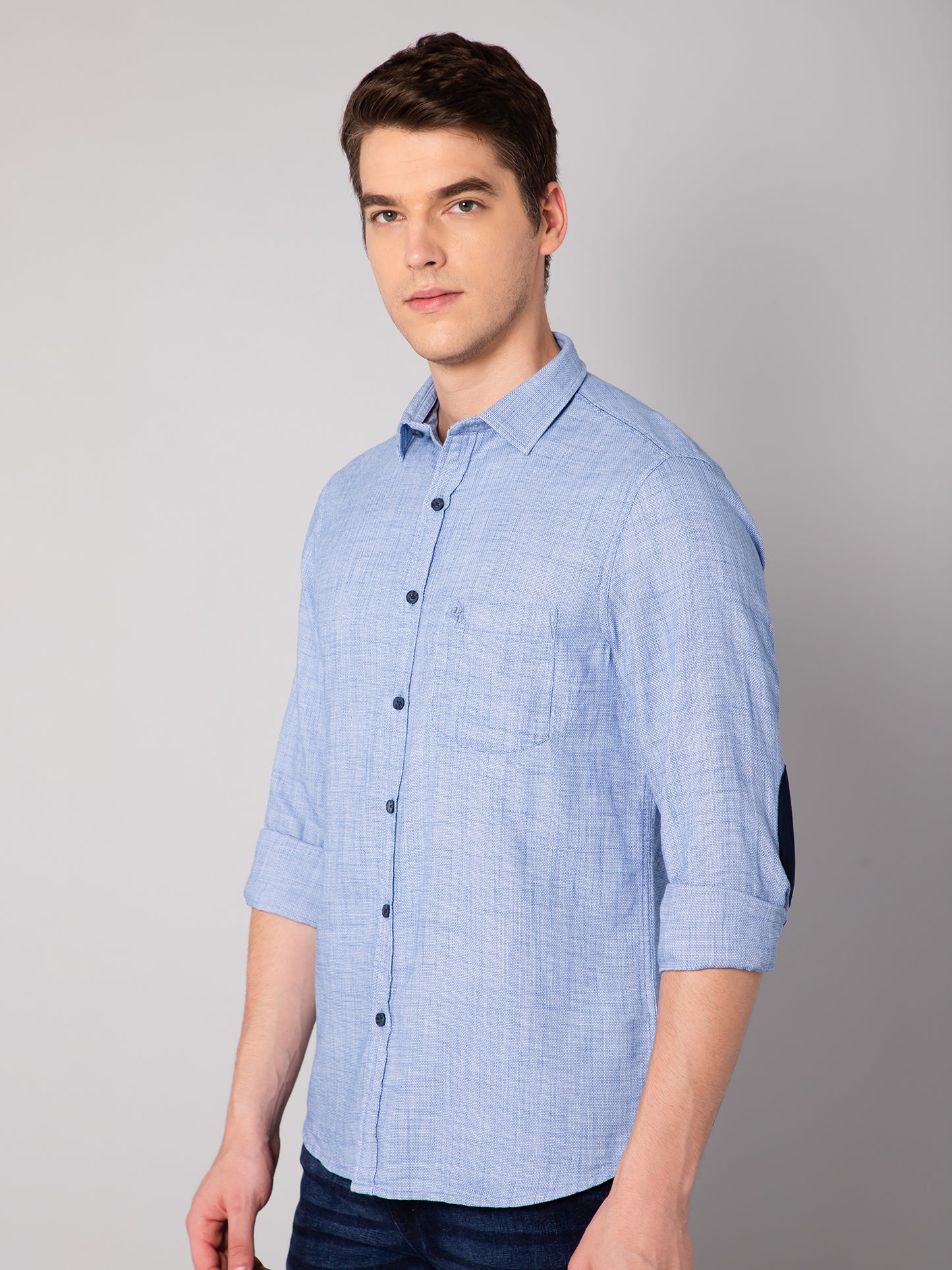 Cantabil Cotton Solid Sky Blue Full Sleeve Casual Shirt for Men with Pocket (7048379072651)