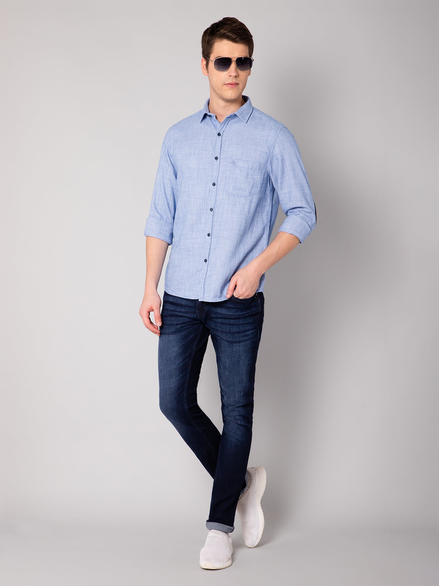 Buy Sky Blue Full Sleeves Giza Cotton Shirtt Online | Tistabene - Tistabene