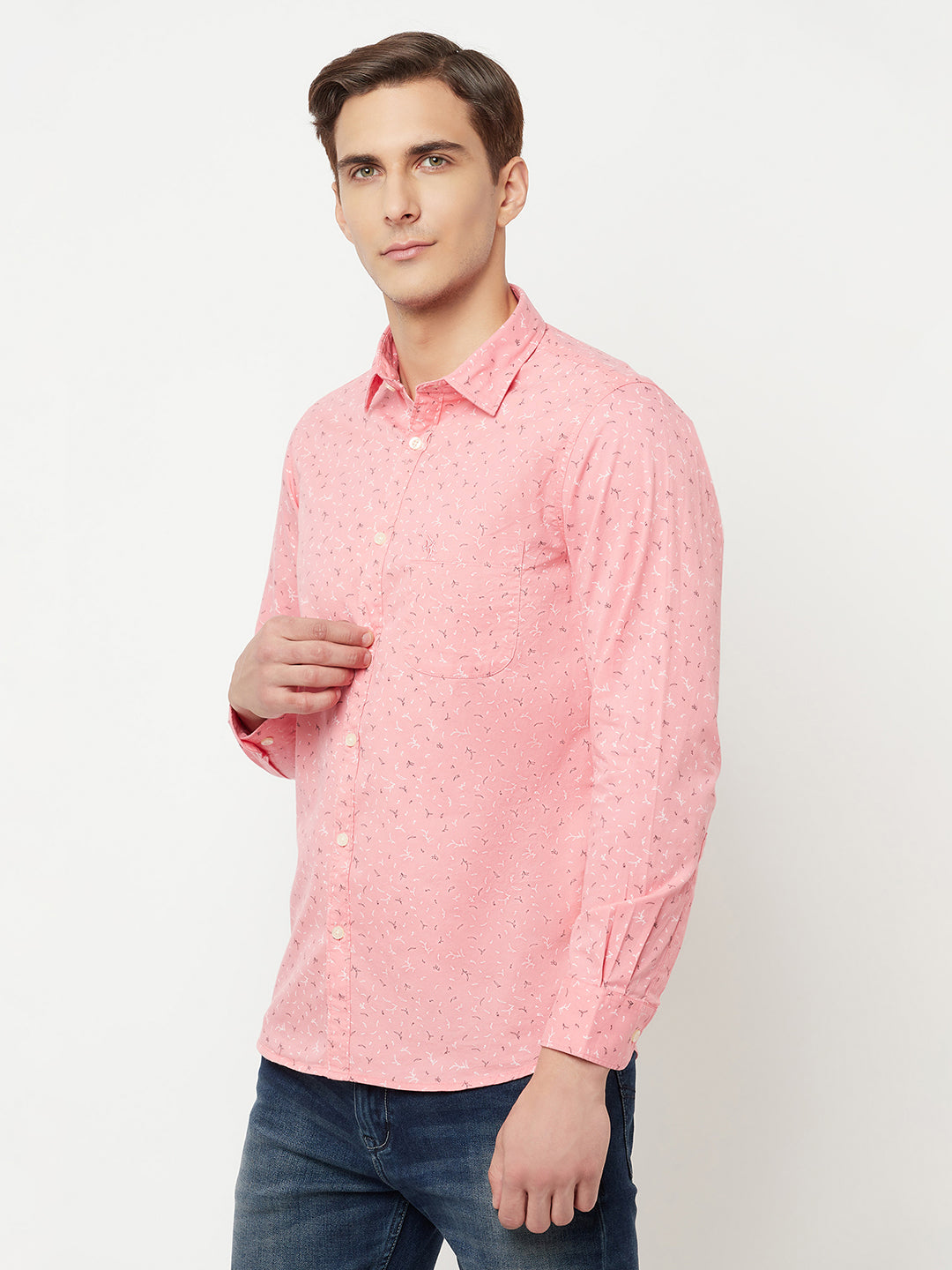 Cantabil Cotton Printed Pink Full Sleeve Casual Shirt for Men with Pocket (6814867226763)