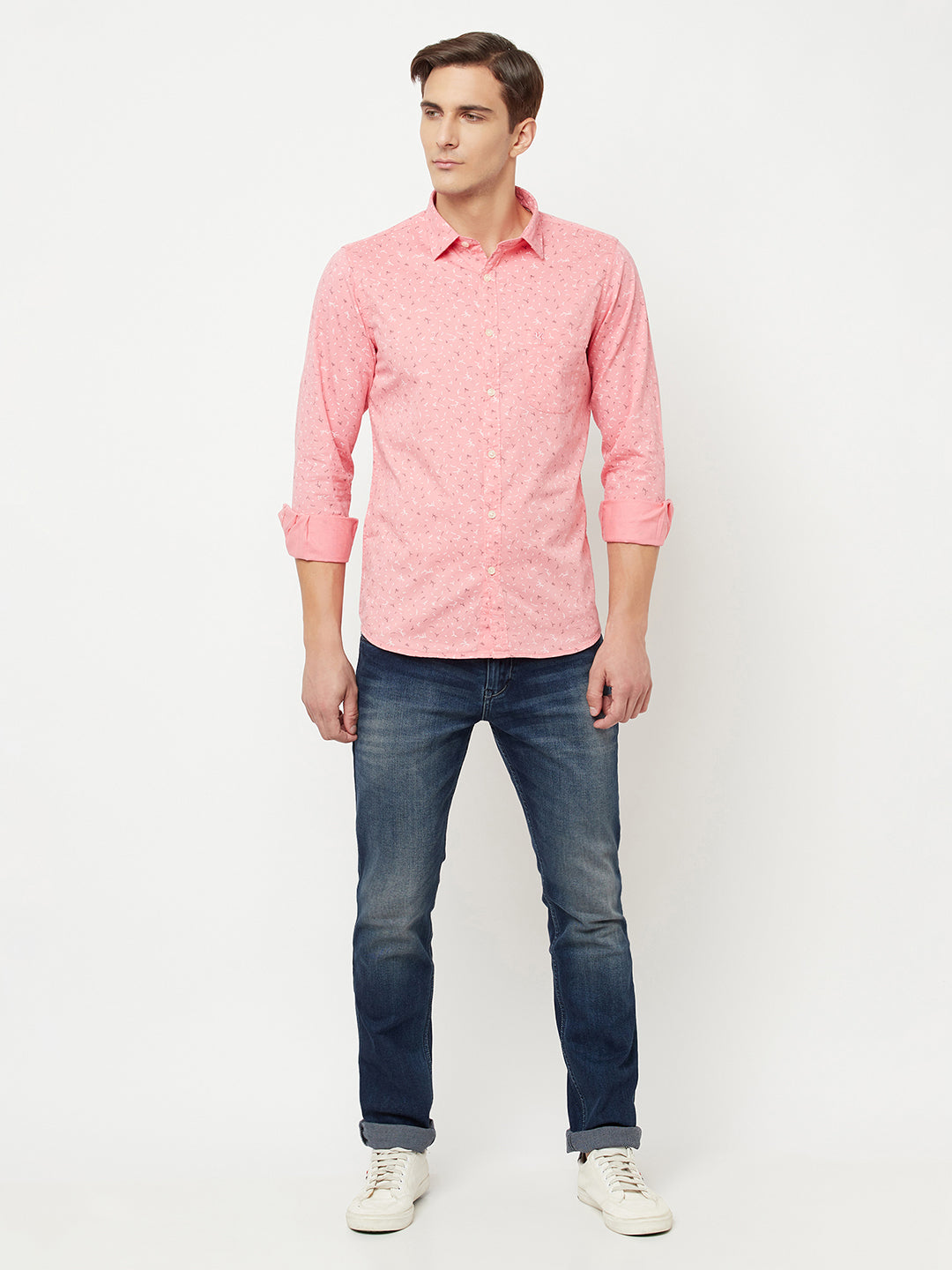 Cantabil Cotton Printed Pink Full Sleeve Casual Shirt for Men with Pocket (6814867226763)