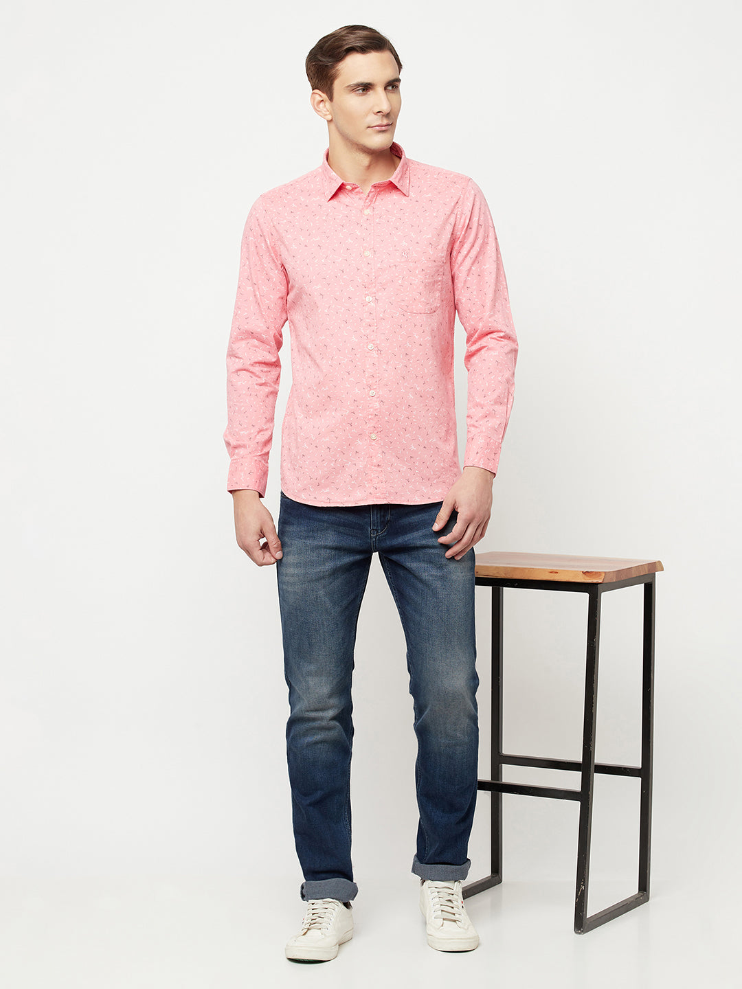 Cantabil Cotton Printed Pink Full Sleeve Casual Shirt for Men with Pocket (6814867226763)