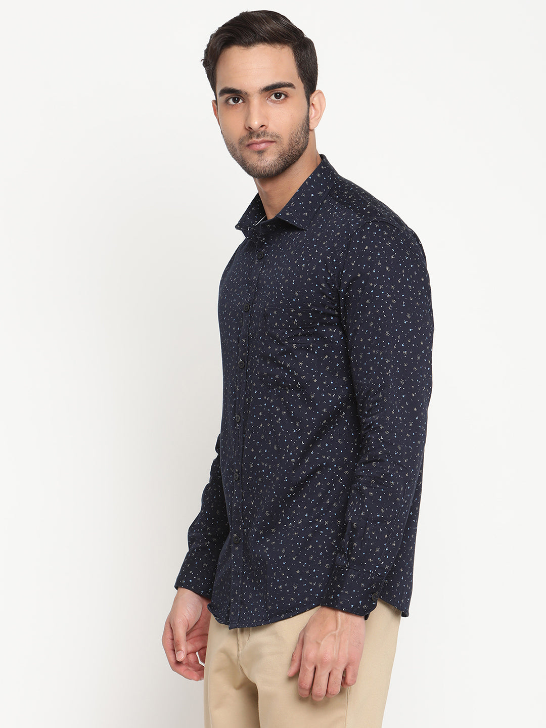 Cantabil Cotton Printed Navy Blue Full Sleeve Casual Shirt for Men with Pocket (6795553407115)