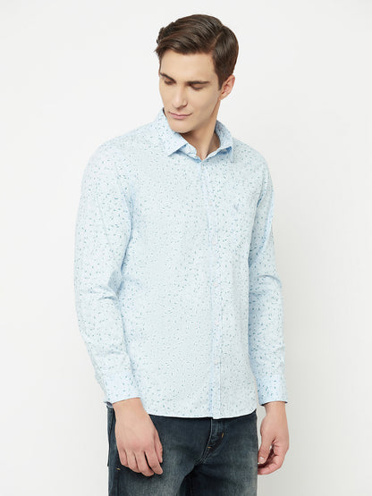 Cantabil Cotton Printed Sky Blue Full Sleeve Casual Shirt for Men with Pocket (6827842306187)