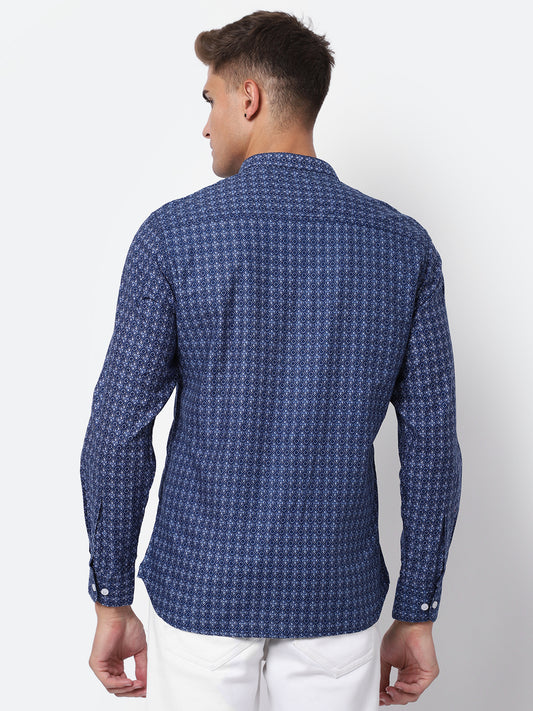 Cantabil Cotton Printed Blue Full Sleeve Casual Shirt for Men with Pocket (6928170221707)