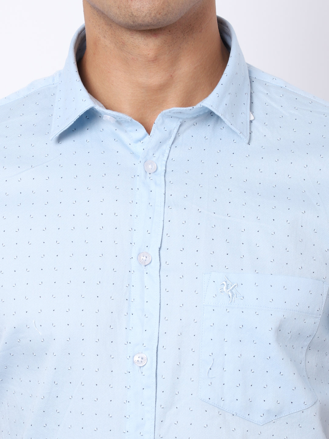 Cantabil Cotton Printed Sky Blue Half Sleeve Casual Shirt for Men with Pocket (6928187392139)