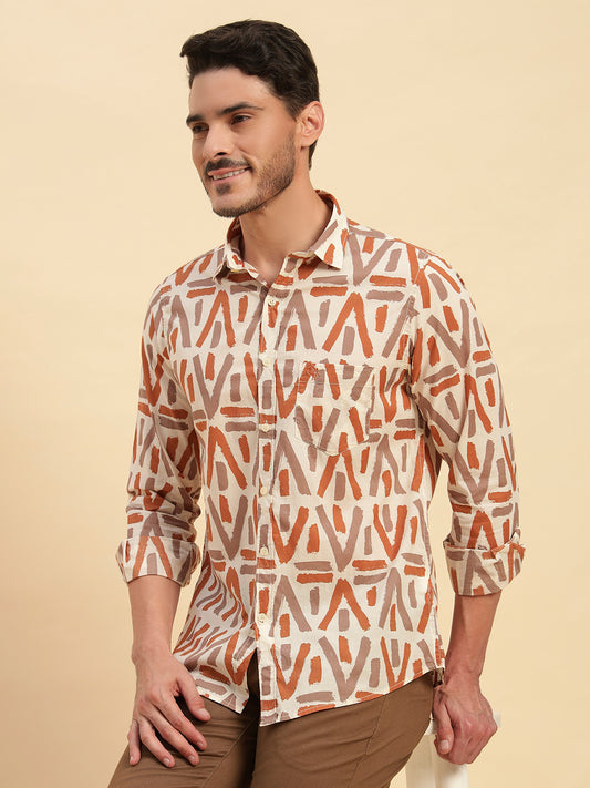 Casual Shirt for Men | Breathable & Soft with Color Fastness Regular Fit Spread Collar Neck Cotton Fabric Printed Pattern