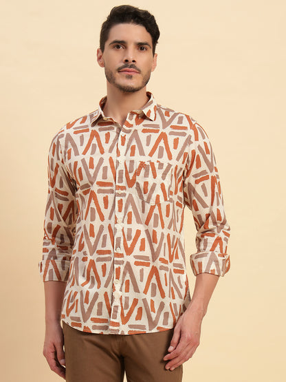 Casual Shirt for Men | Breathable & Soft with Color Fastness Regular Fit Spread Collar Neck Cotton Fabric Printed Pattern