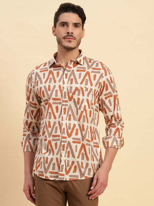 Casual Shirt for Men | Breathable & Soft with Color Fastness Regular Fit Spread Collar Neck Cotton Fabric Printed Pattern
