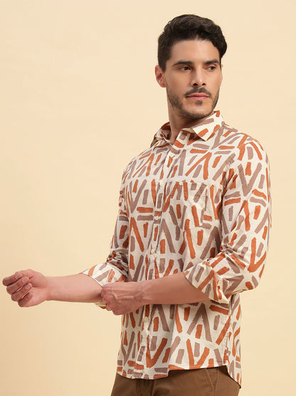 Casual Shirt for Men | Breathable & Soft with Color Fastness Regular Fit Spread Collar Neck Cotton Fabric Printed Pattern
