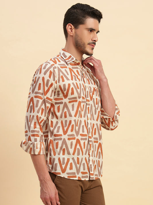 Casual Shirt for Men | Breathable & Soft with Color Fastness Regular Fit Spread Collar Neck Cotton Fabric Printed Pattern